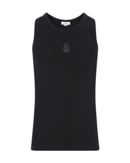 McQueen Black Skull Ribbed Tank Top for men
