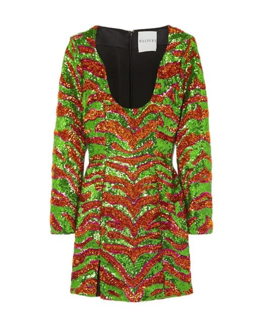 Halpern Green Colorful Sequin Dress