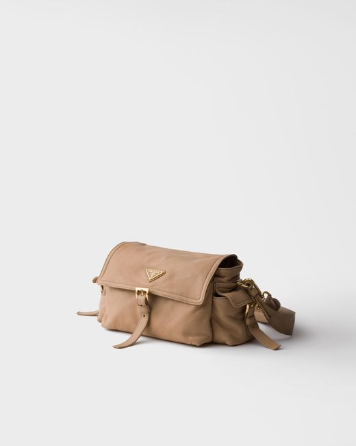 Prada Brown Explore Medium Nappa Leather Shoulder Bag With Flap