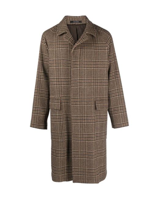 Tagliatore Brown Checked Single-Breasted Coat for men