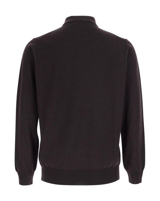 Kangra Cashmere Blue Long-Sleeve Polo-Collar Sweater for men