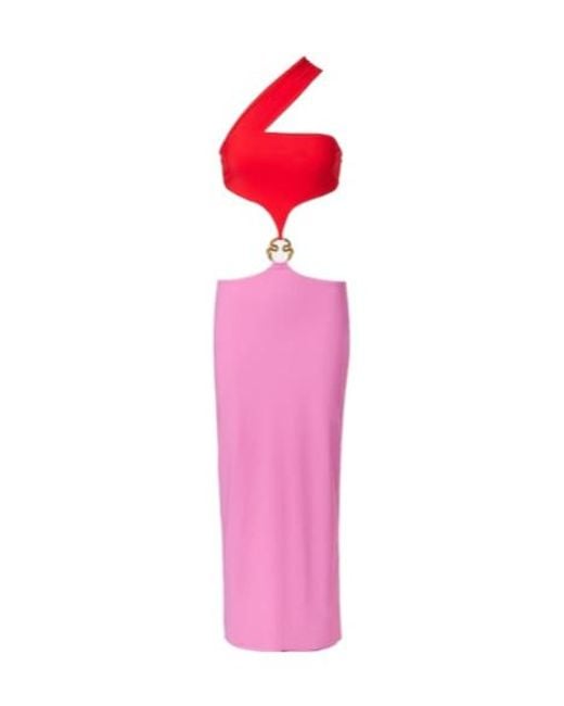 Roberto Cavalli Pink Cutout One-Shoulder Midi Dress