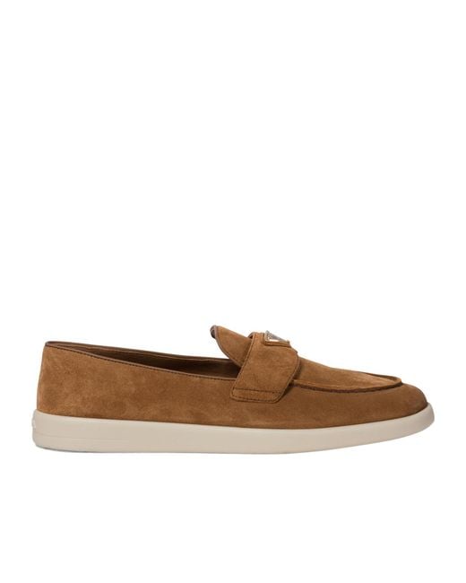 Prada Brown Triangle-Logo Slip-On Loafers