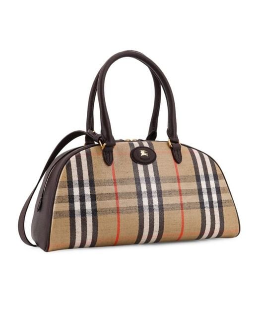 Burberry Brown Logo Patch Checked Tote Bag