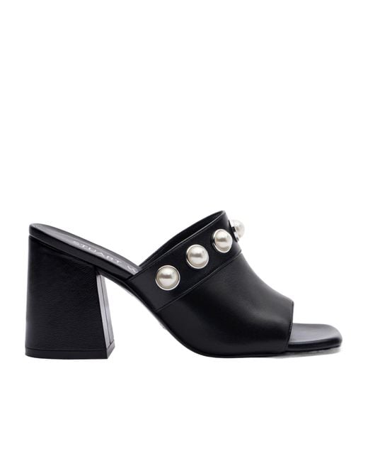 Stuart Weitzman Black Square-Headed High-Heeled Slippers