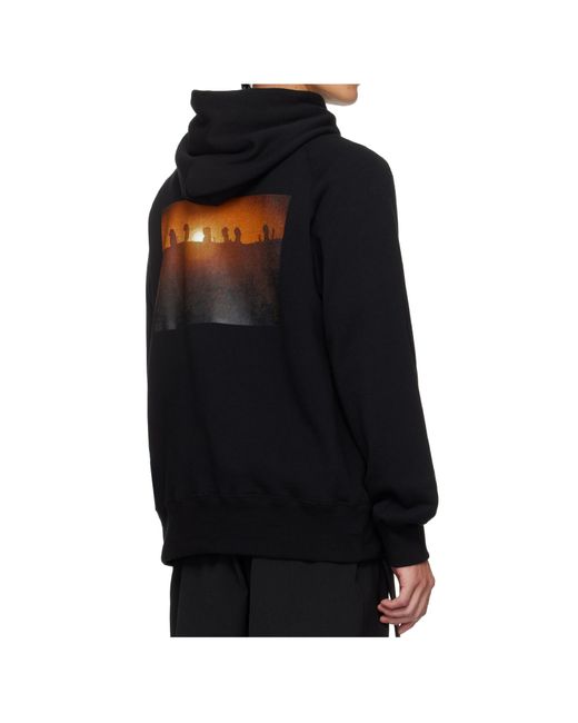 Sacai Black Long-Sleeved Hooded Sweatshirt for men