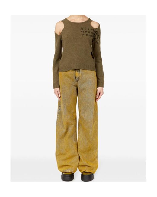 MM6 by Maison Margiela Green Crewneck Cut-Out Jumper