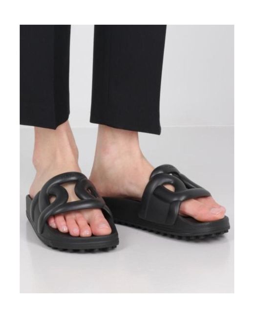 Tod's Black Cut-Out Logo-Detail Slides