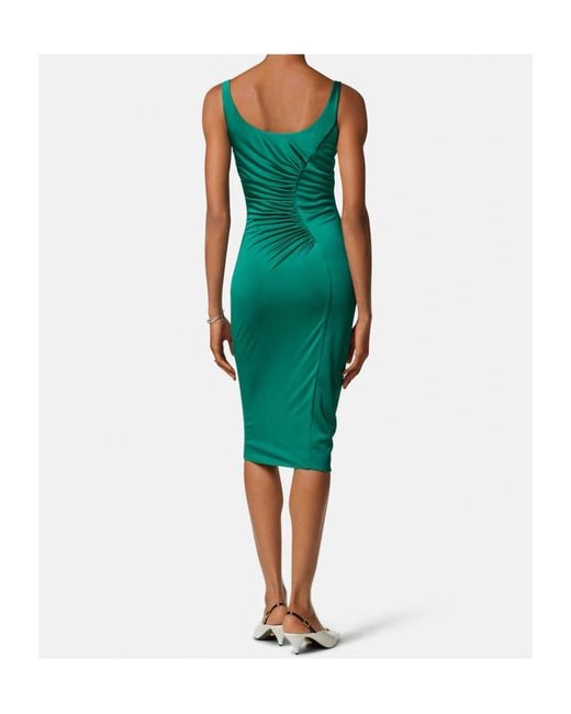 Versace Green Sleeveless Draped Midi Dress
