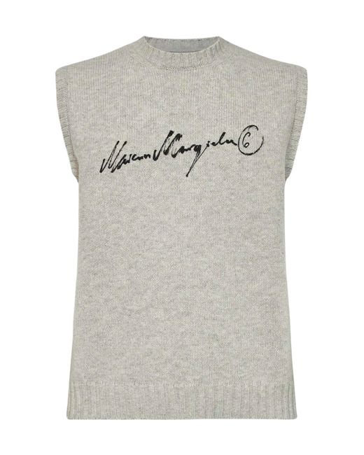 MM6 by Maison Margiela Gray Logo-Print Knitted Sweater for men