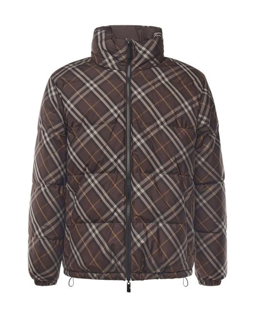 Burberry Brown Reversible Check Snowdon Puffer Jacket for men