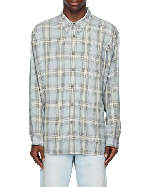 AMI Blue Checked Long-Sleeved Shirt for men