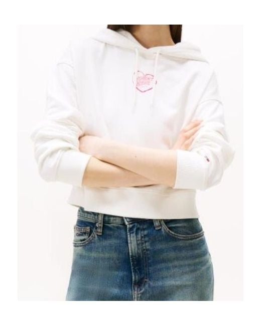 Tommy Hilfiger White Relaxed Cropped Graphic Hoody