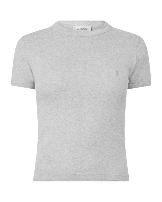 Saint Laurent Gray Crewneck Shortsleeve Cropped Tshirt