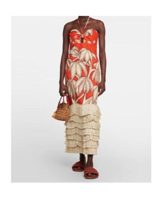 Johanna Ortiz White Ruffle Floral Maxi Dress