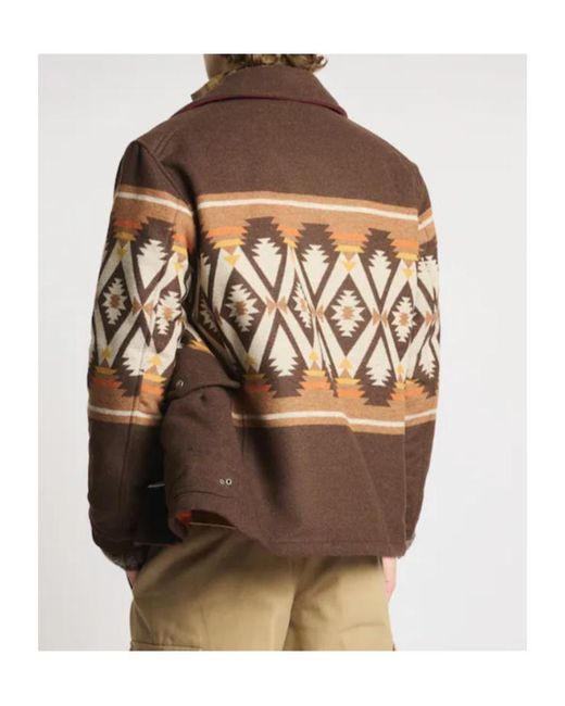 Fay Brown Geometric-Pattern Toggle-Fastening Jacket for men