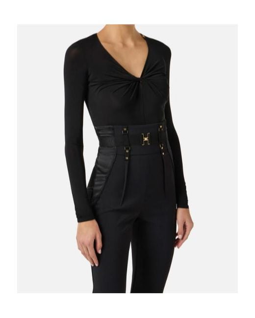 Elisabetta Franchi Blue Draping Crepe Jersey Bodysuit