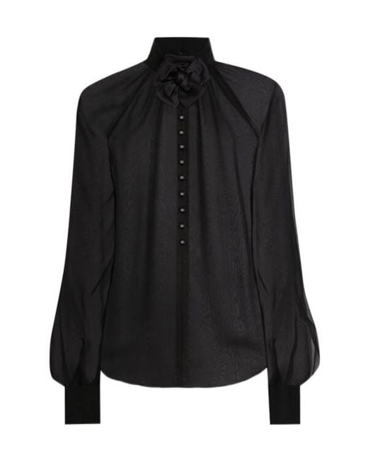 Dolce & Gabbana Black Flower Detailed Chiffon Blouse