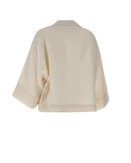 Eleventy Natural Wide-Sleeve V-Neck Top