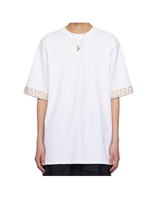 Versace White Greca-Trim Crewneck T-Shirt for men
