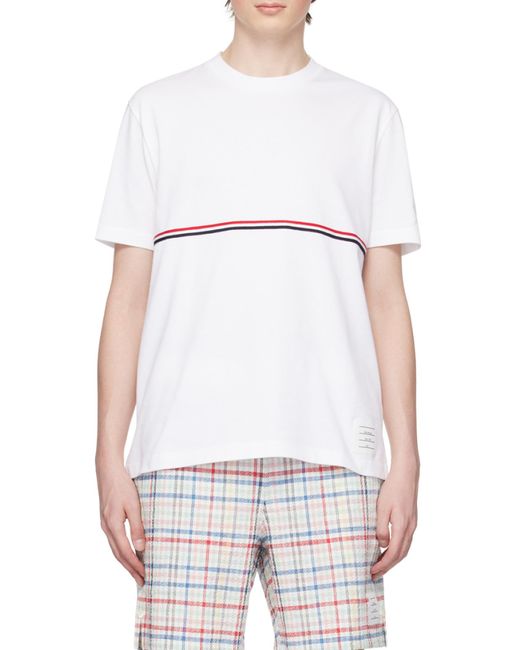 Thom Browne White Rwb Striped Crewneck T-Shirt for men