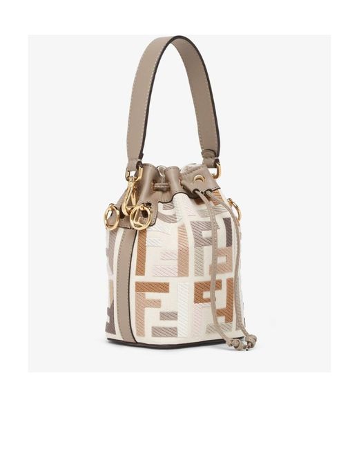 Fendi White Multicolour Canvas Mini-Bag With Ff Embroidery