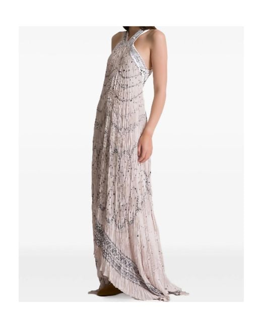 Alberta Ferretti Multicolor Printed Long Gown With Open Back