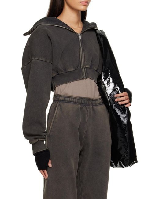 Entire studios Black Long Sleeved Cropped Zipped Hoodie