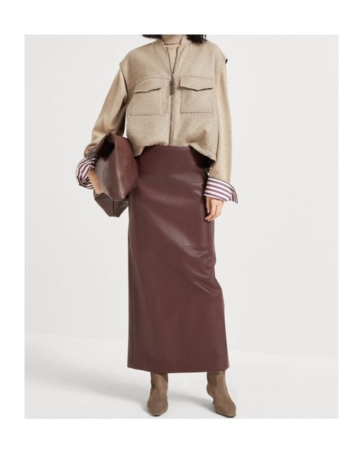 Brunello Cucinelli Brown Zip-Up Cap Sleeved Gilet