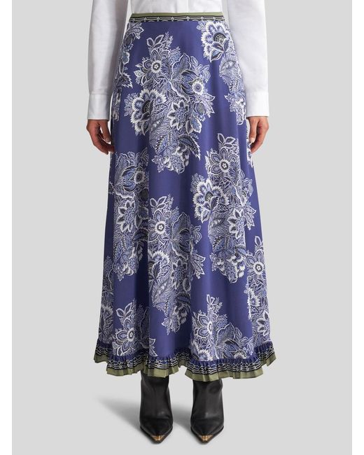 Etro Blue Floral Printed Maxi Skirt
