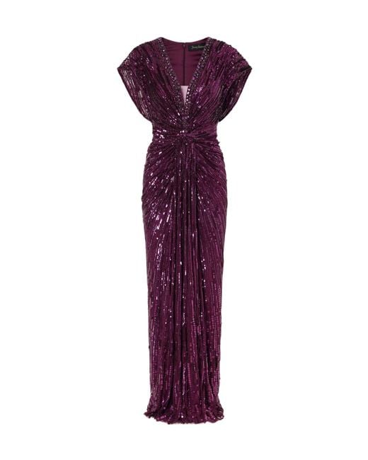 Jenny Packham Purple Twisted Embellished Tulle Gown