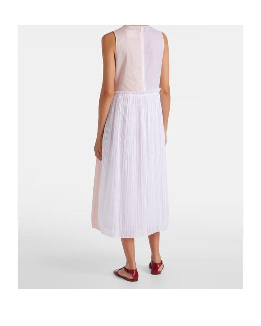 Jil Sander White Pleated Cotton Organza Muslin Midi Dress