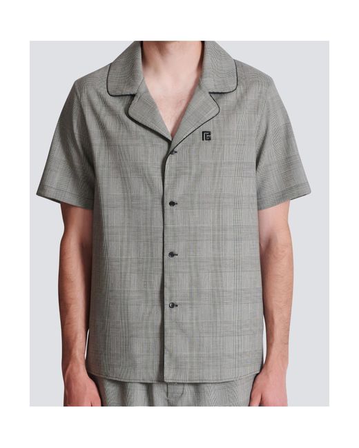 Balmain Gray Short-Sleeved Prince Of Wales Shirt for men