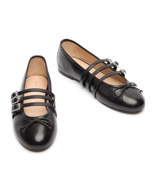 Stuart Weitzman Black Round-Toe Mary Jane Ballet Flats