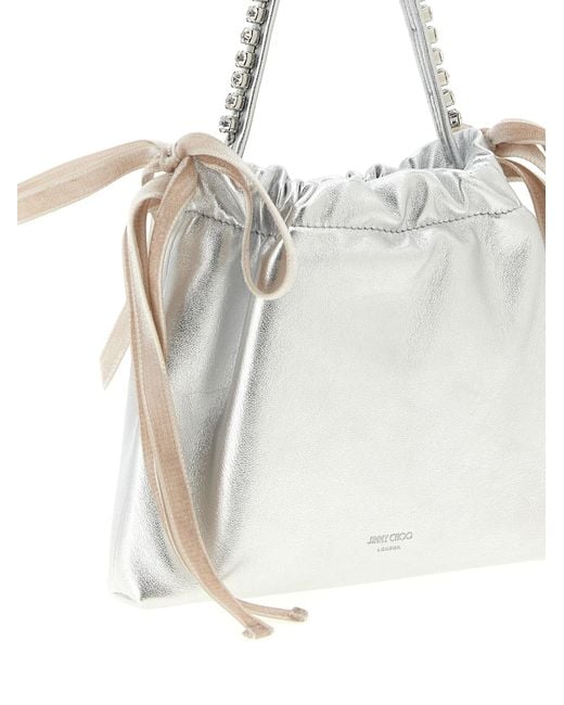 Jimmy Choo White Metallic Effect Drawstring Mini Handbag