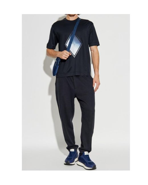 Emporio Armani Black Embroidered Crewneck T-Shirt for men