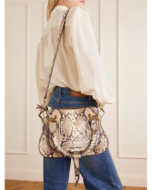 Chloé Natural Marcie Snake-Effect Leather Tote Bag