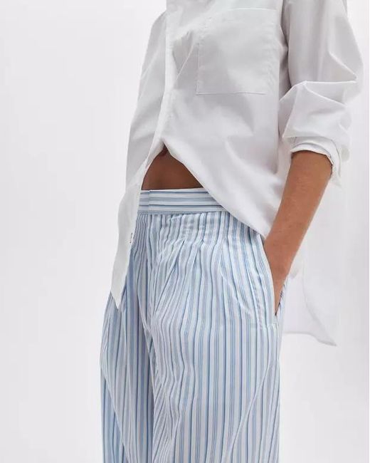 Rag & Bone Blue Striped-Pleated Trousers