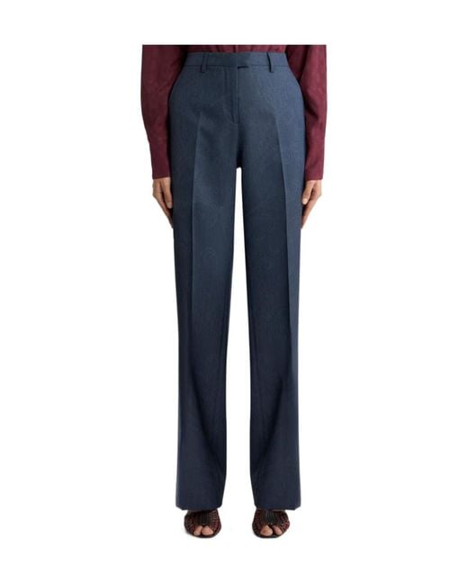 Etro Blue Wool Jacquard Trousers With Paisley Motif