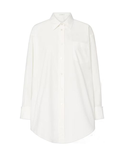 The Row White Lapel Long-Sleeved Shirt