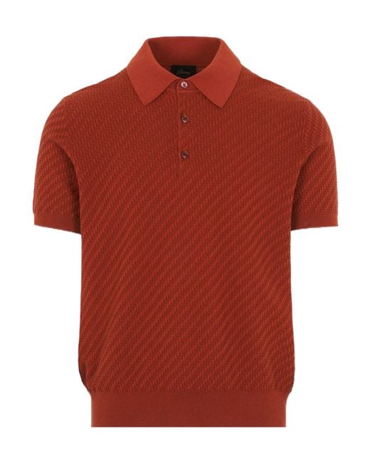 Brioni Red Brick Cotton, Silk And Cashmere Trama Weave Polo for men