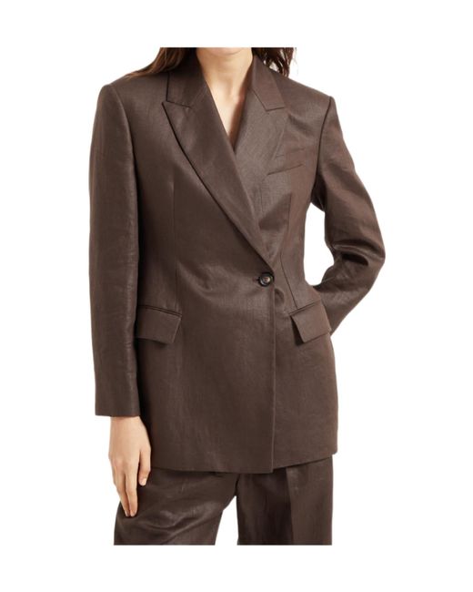 Brunello Cucinelli Brown Embellished Polished Twill Blazer