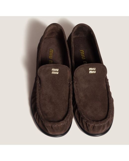 Miu Miu Brown Logo-Embossed Loafers