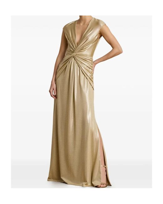 Ralph Lauren Metallic Twist-Front Cap-Sleeve Maxi Gown
