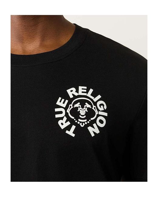 True Religion Black Puff Print Buddha Face Tee for men