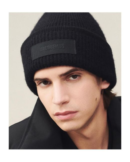 Jacquemus Black The Gros Grain Logo Patch Beanie for men