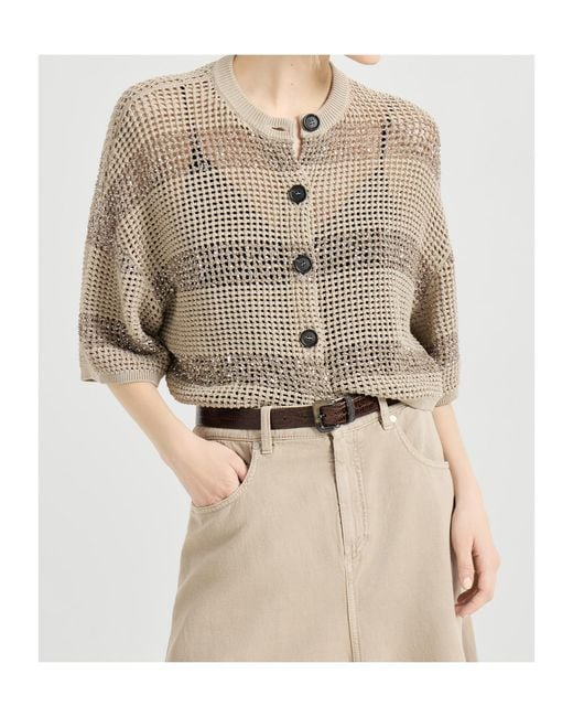 Brunello Cucinelli Brown Dazzling Striped Cropped Cardigan