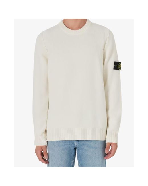 Stone Island White Crew-Neck Sweater for men
