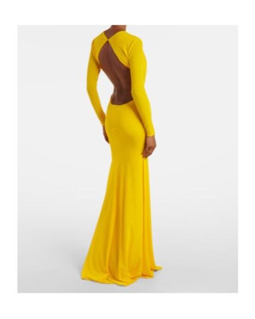 Alex Perry Yellow Ruched Open-Back Crepe Jersey Gown