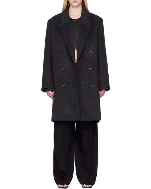 Totême Black Double-Breasted Cashmere Coat
